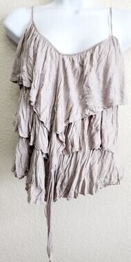 Papaya Gray Tiered Ruffled Spaghetti Strap Racerback Top Medium Lightweight Soft